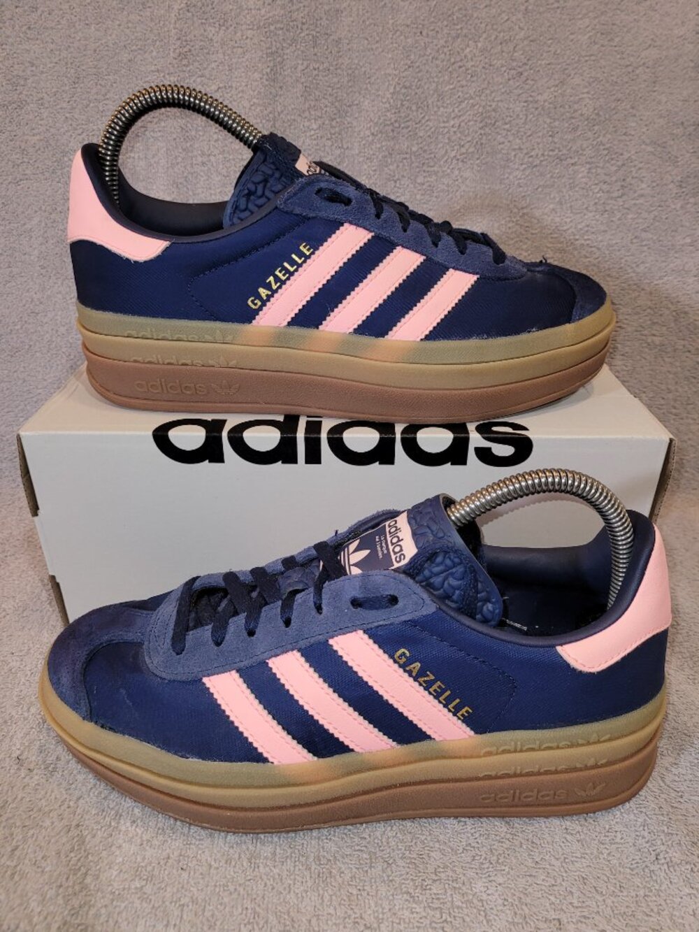 Adidas Gazelle Bold Womens Size 7 Dark Blue Pink Tan Gum Sneakers IG4390 (#1751)
